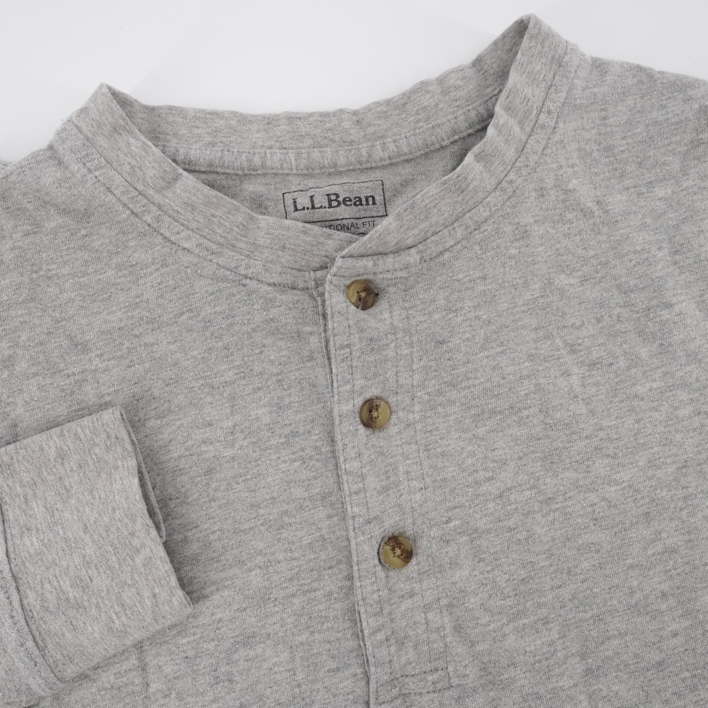 LL Bean Traditional Fit Henley Shirt Gray Long Sleeve Mens Medium